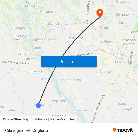 Cilavegna to Cogliate map
