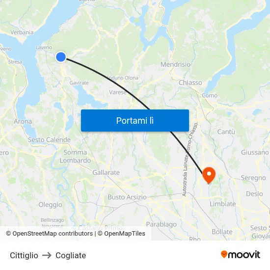 Cittiglio to Cogliate map