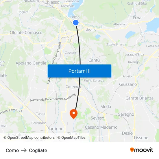 Como to Cogliate map