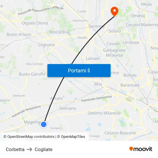 Corbetta to Cogliate map