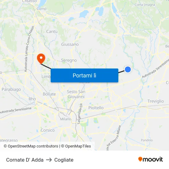 Cornate D' Adda to Cogliate map