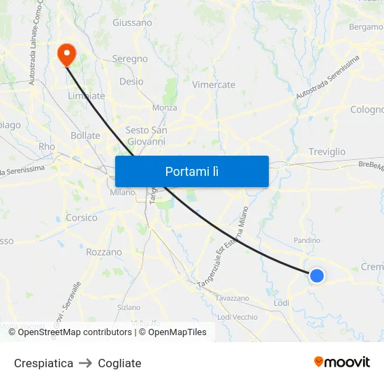 Crespiatica to Cogliate map