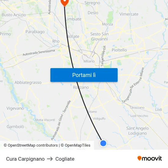 Cura Carpignano to Cogliate map