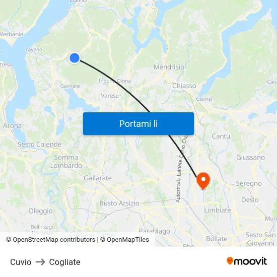 Cuvio to Cogliate map