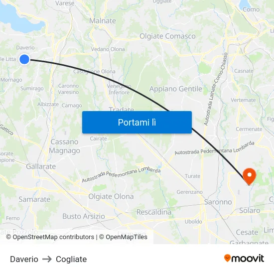 Daverio to Cogliate map