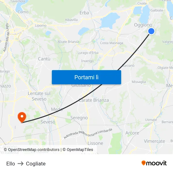 Ello to Cogliate map