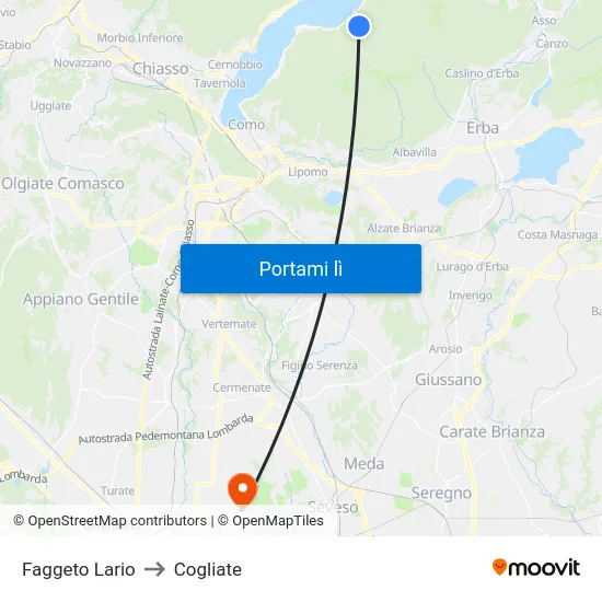 Faggeto Lario to Cogliate map