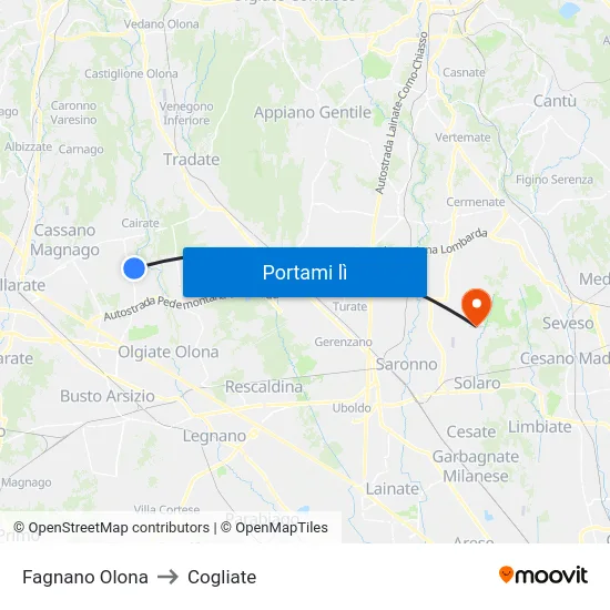 Fagnano Olona to Cogliate map