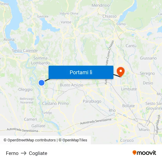 Ferno to Cogliate map