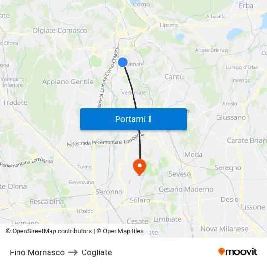 Fino Mornasco to Cogliate map
