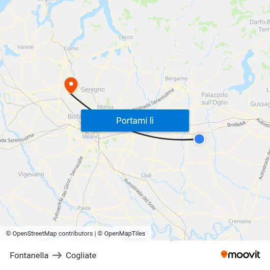 Fontanella to Cogliate map