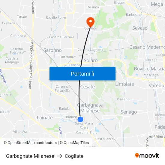 Garbagnate Milanese to Cogliate map