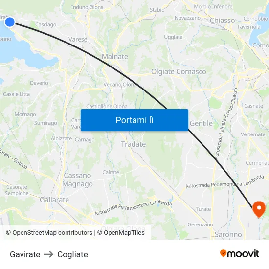 Gavirate to Cogliate map