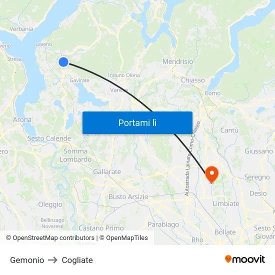 Gemonio to Cogliate map