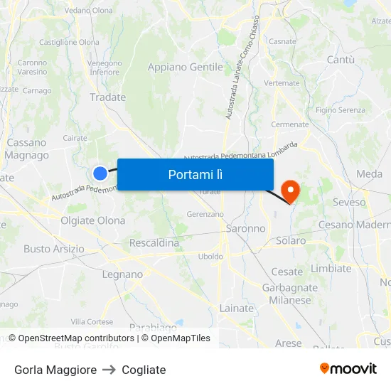 Gorla Maggiore to Cogliate map