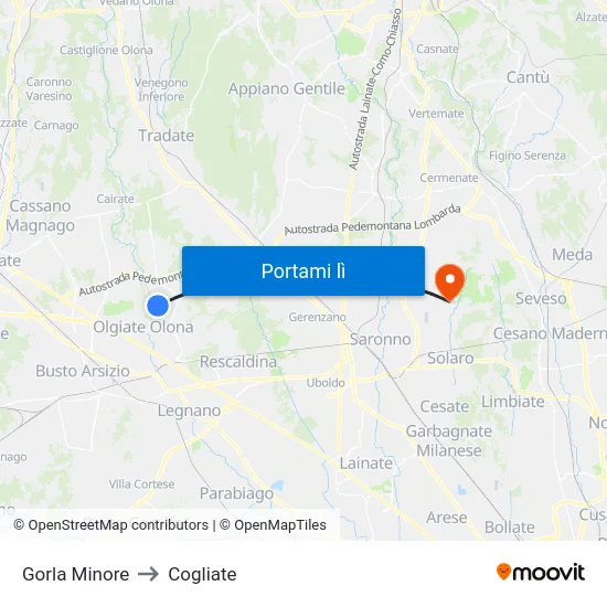 Gorla Minore to Cogliate map