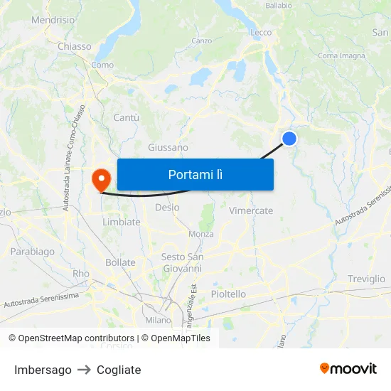 Imbersago to Cogliate map
