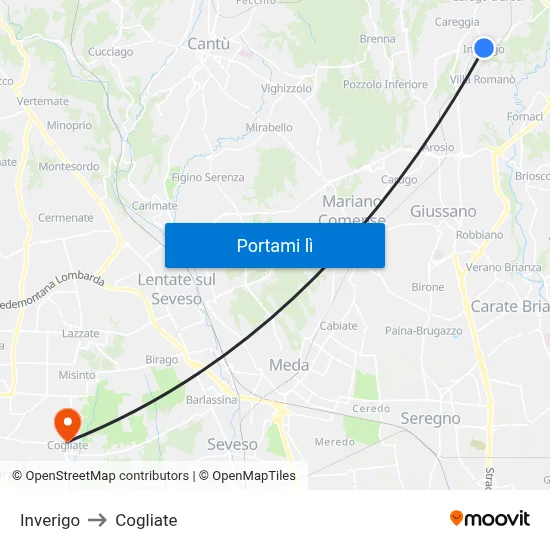 Inverigo to Cogliate map