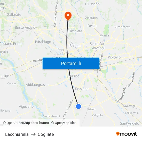 Lacchiarella to Cogliate map