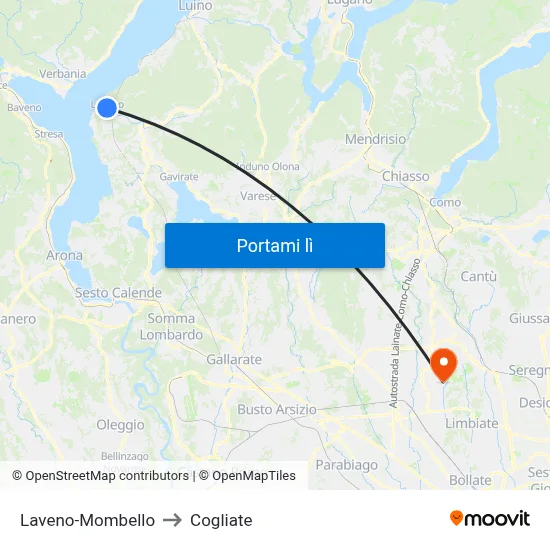 Laveno-Mombello to Cogliate map
