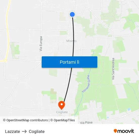 Lazzate to Cogliate map