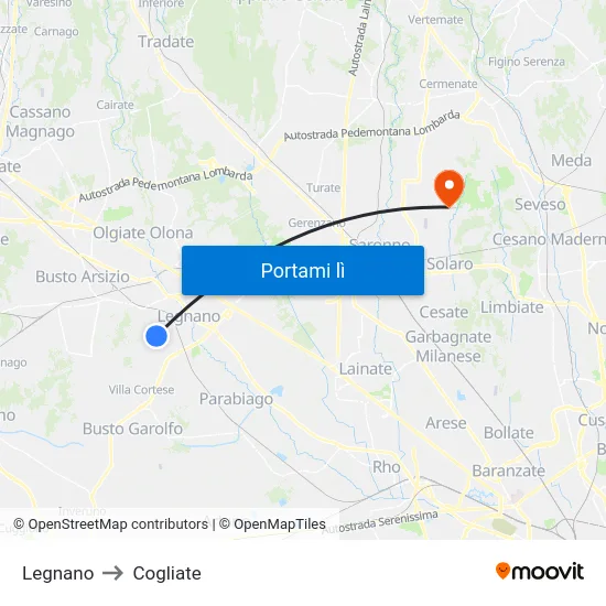 Legnano to Cogliate map