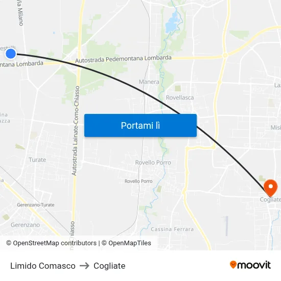 Limido Comasco to Cogliate map