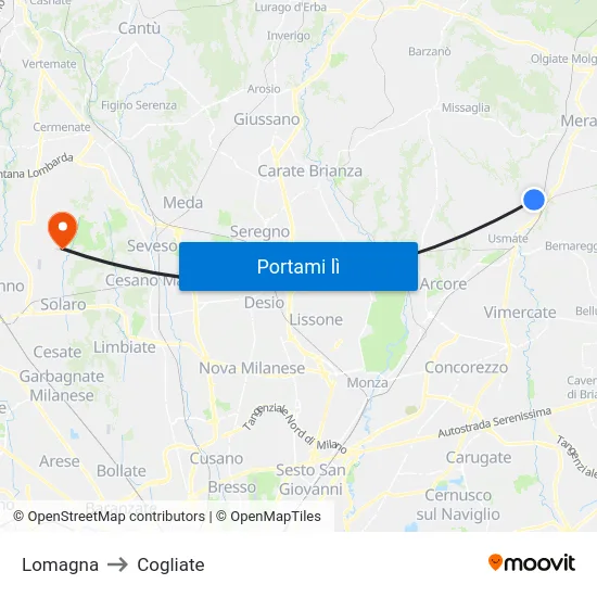 Lomagna to Cogliate map