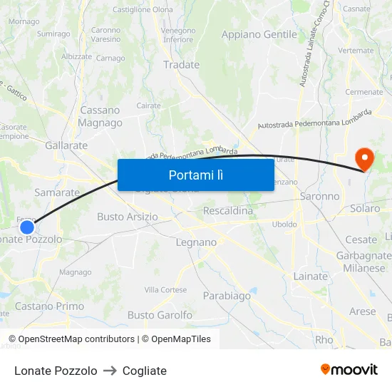 Lonate Pozzolo to Cogliate map