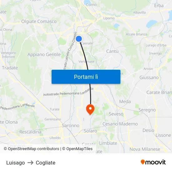 Luisago to Cogliate map