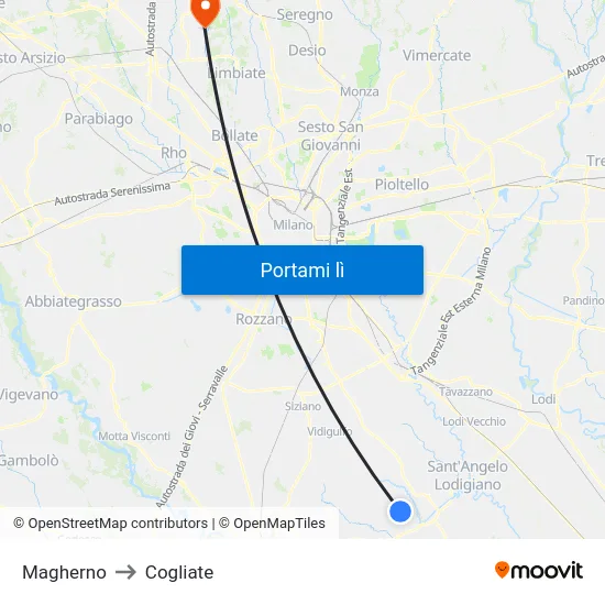 Magherno to Cogliate map