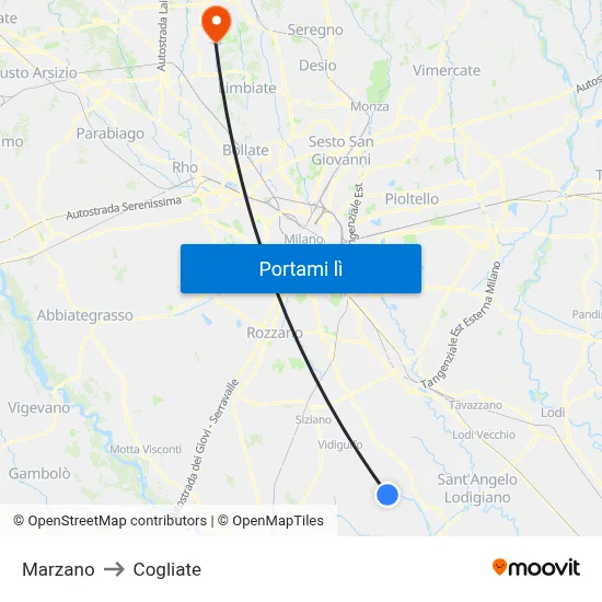Marzano to Cogliate map