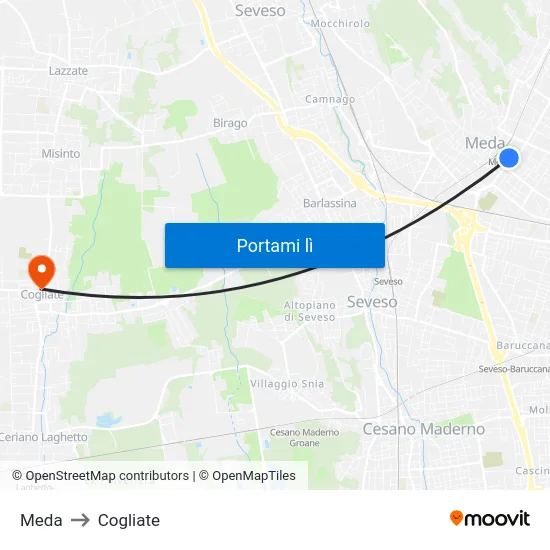 Meda to Cogliate map