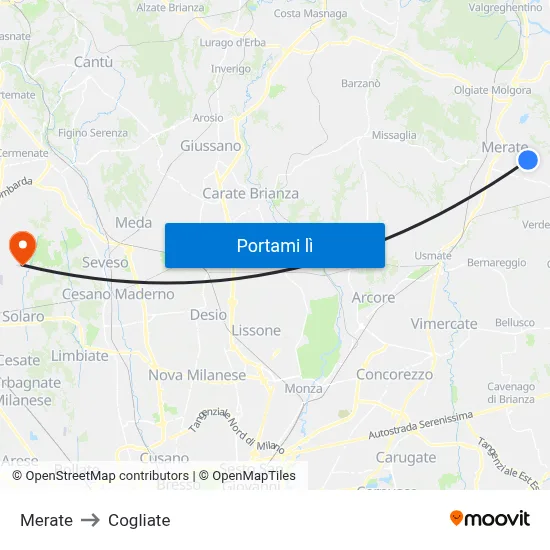Merate to Cogliate map