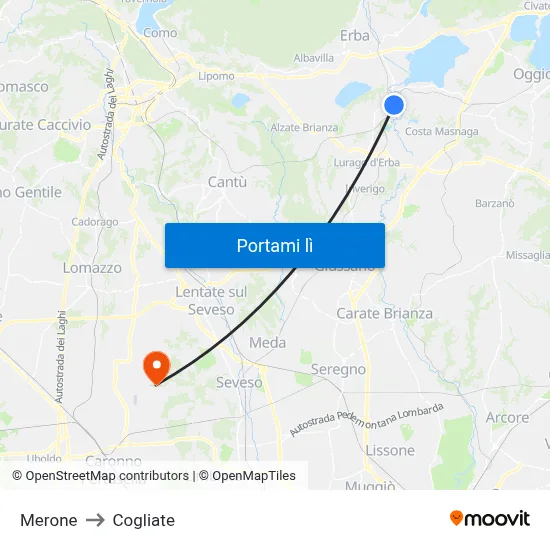 Merone to Cogliate map