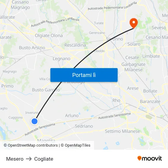 Mesero to Cogliate map