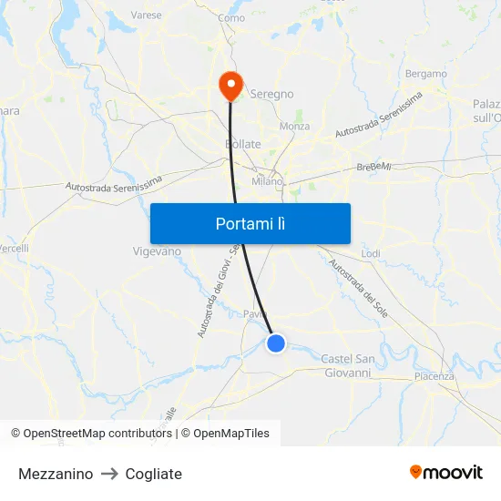 Mezzanino to Cogliate map