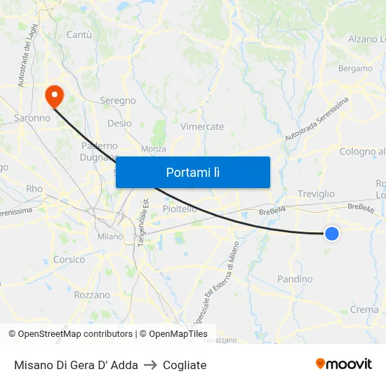 Misano Di Gera D' Adda to Cogliate map