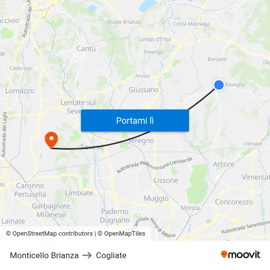 Monticello Brianza to Cogliate map