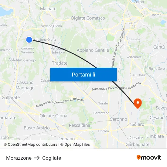 Morazzone to Cogliate map