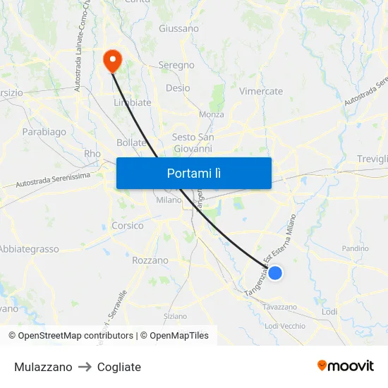 Mulazzano to Cogliate map