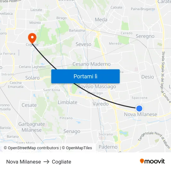 Nova Milanese to Cogliate map