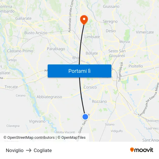 Noviglio to Cogliate map