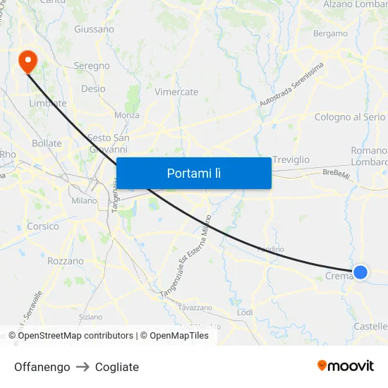 Offanengo to Cogliate map