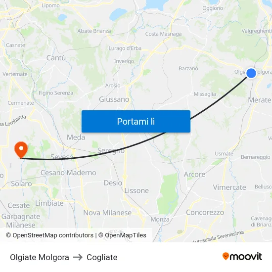 Olgiate Molgora to Cogliate map