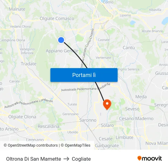 Oltrona Di San Mamette to Cogliate map