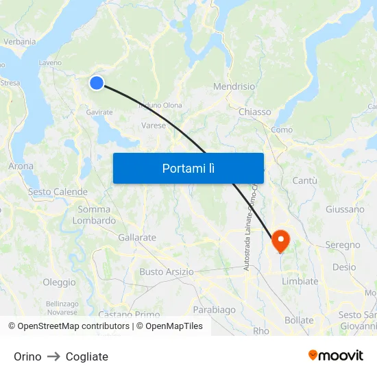 Orino to Cogliate map