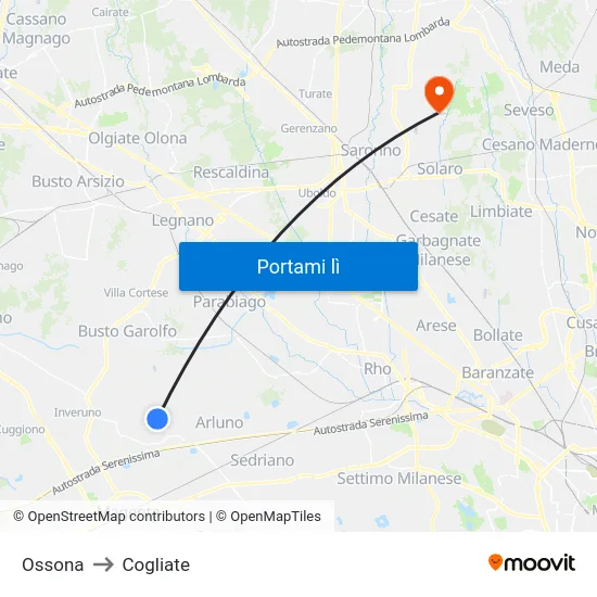 Ossona to Cogliate map
