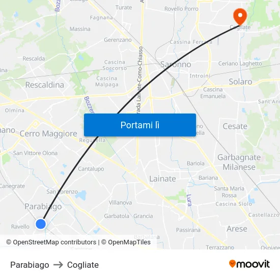 Parabiago to Cogliate map