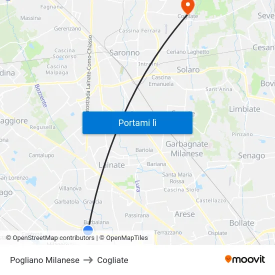 Pogliano Milanese to Cogliate map